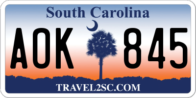 SC license plate AOK845