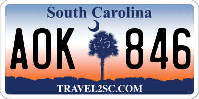 SC license plate AOK846