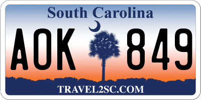 SC license plate AOK849