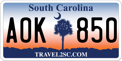 SC license plate AOK850