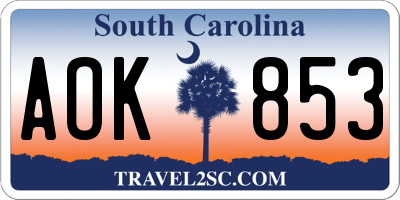 SC license plate AOK853