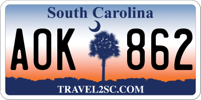 SC license plate AOK862