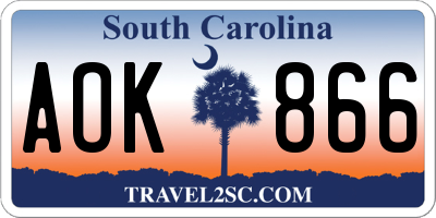 SC license plate AOK866