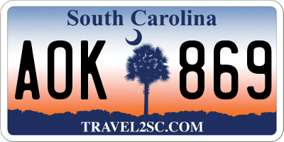 SC license plate AOK869