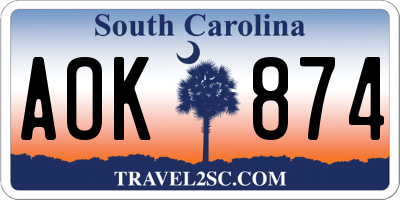 SC license plate AOK874