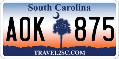 SC license plate AOK875