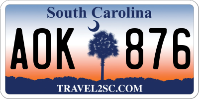 SC license plate AOK876
