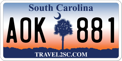 SC license plate AOK881