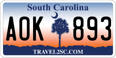 SC license plate AOK893
