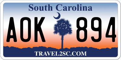 SC license plate AOK894