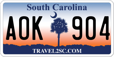 SC license plate AOK904