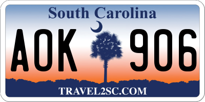 SC license plate AOK906