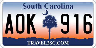 SC license plate AOK916