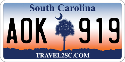 SC license plate AOK919