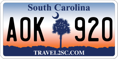 SC license plate AOK920
