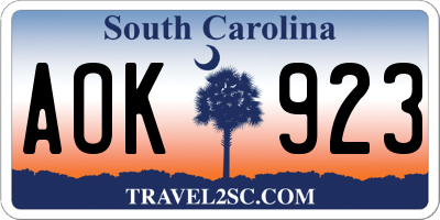 SC license plate AOK923