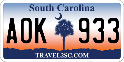 SC license plate AOK933