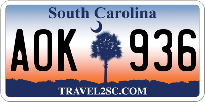SC license plate AOK936