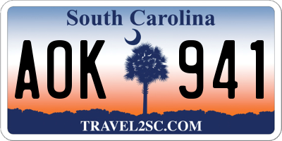 SC license plate AOK941