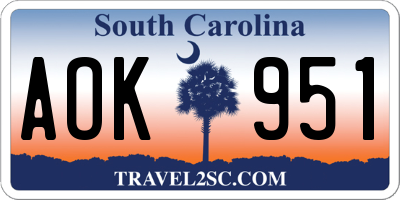 SC license plate AOK951