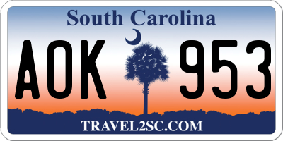 SC license plate AOK953