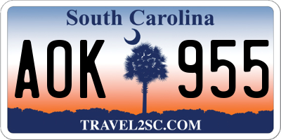 SC license plate AOK955