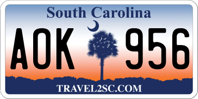 SC license plate AOK956