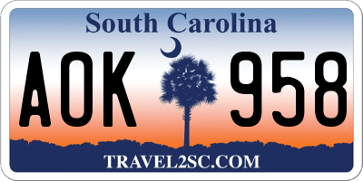 SC license plate AOK958