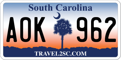 SC license plate AOK962