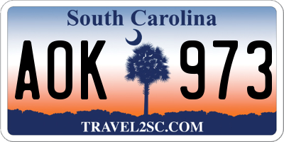 SC license plate AOK973