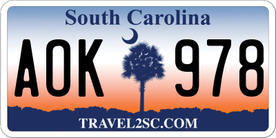 SC license plate AOK978