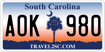 SC license plate AOK980