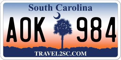 SC license plate AOK984