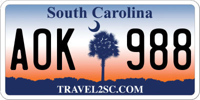 SC license plate AOK988