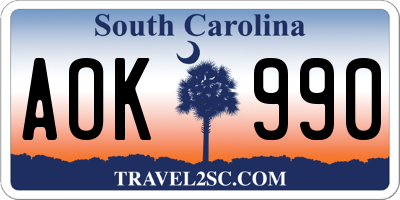 SC license plate AOK990