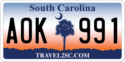 SC license plate AOK991
