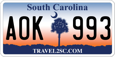 SC license plate AOK993