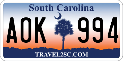 SC license plate AOK994