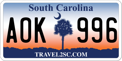 SC license plate AOK996