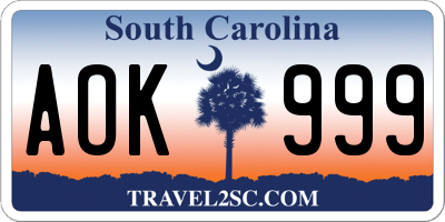SC license plate AOK999