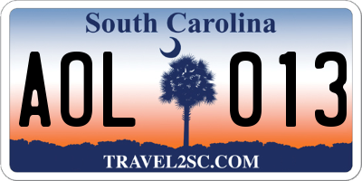 SC license plate AOL013