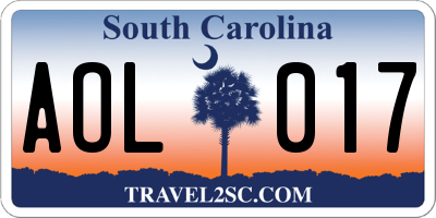 SC license plate AOL017