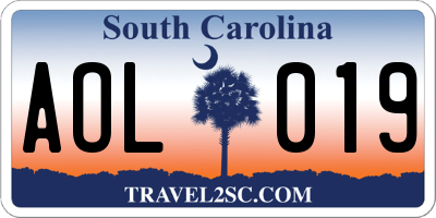 SC license plate AOL019