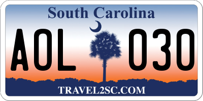 SC license plate AOL030