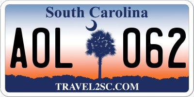 SC license plate AOL062