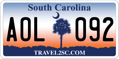 SC license plate AOL092