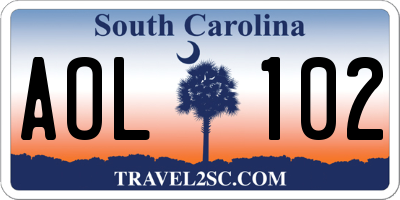SC license plate AOL102