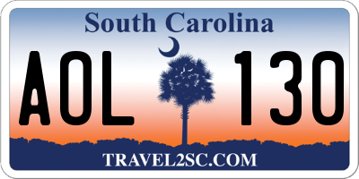 SC license plate AOL130