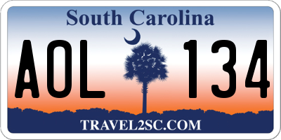 SC license plate AOL134