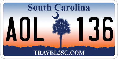 SC license plate AOL136